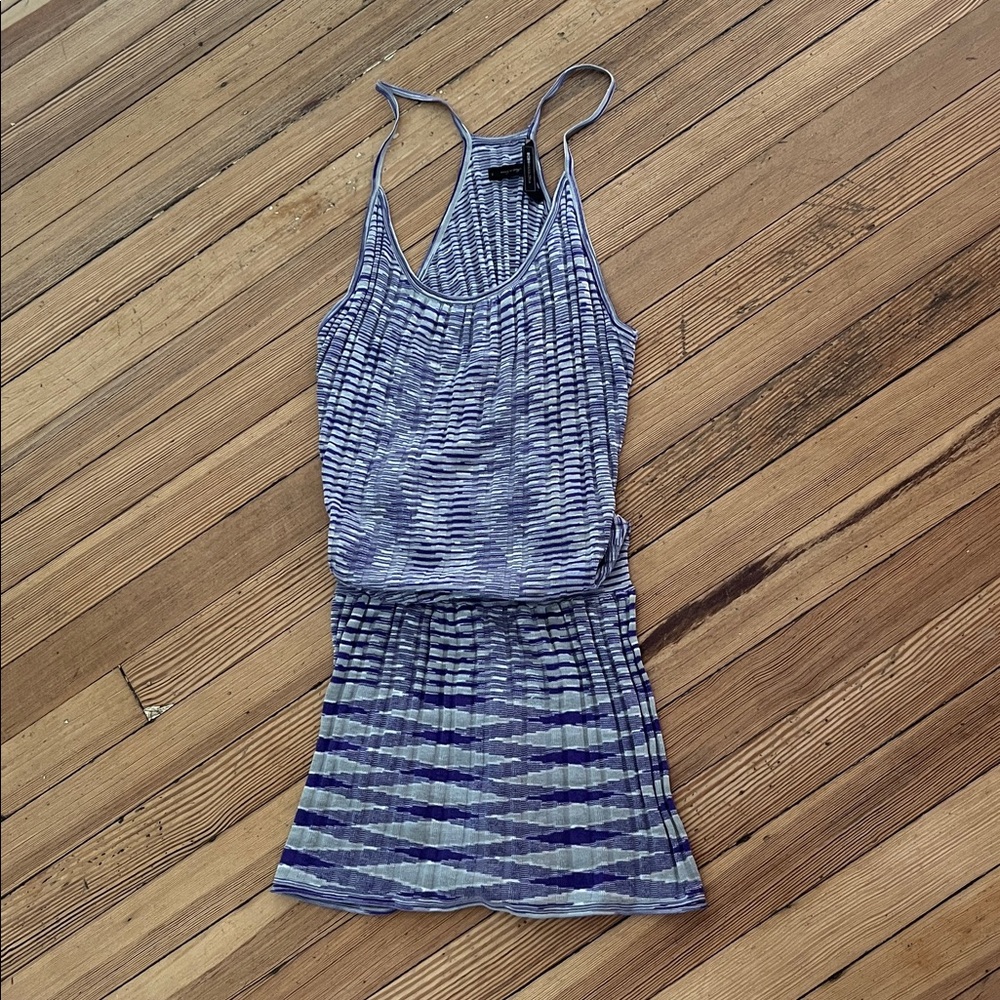 BCBGMaxAzria Purple and White Striped mini Dress